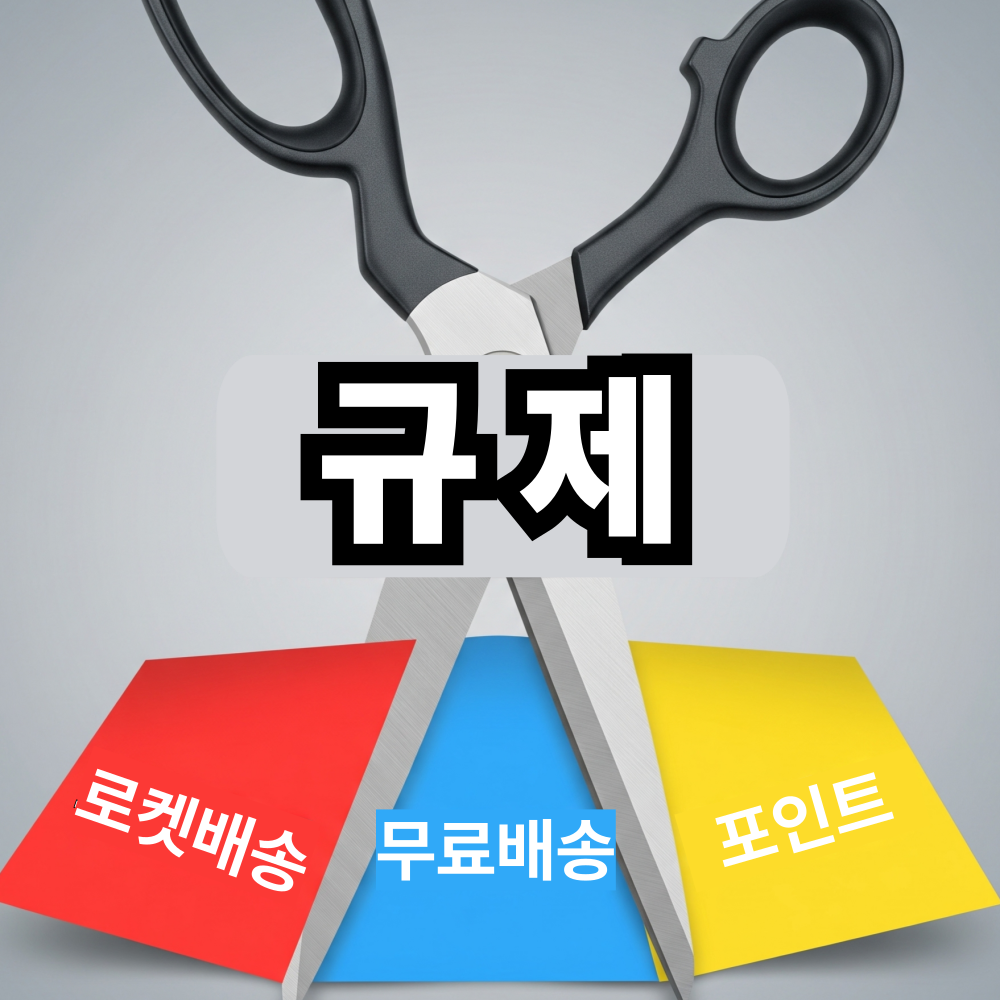 '규제'라고 적힌 가위가 '로켓배송', '무료배송', '포인트'라고 적힌 혜택들을 잘라내는 이미지
