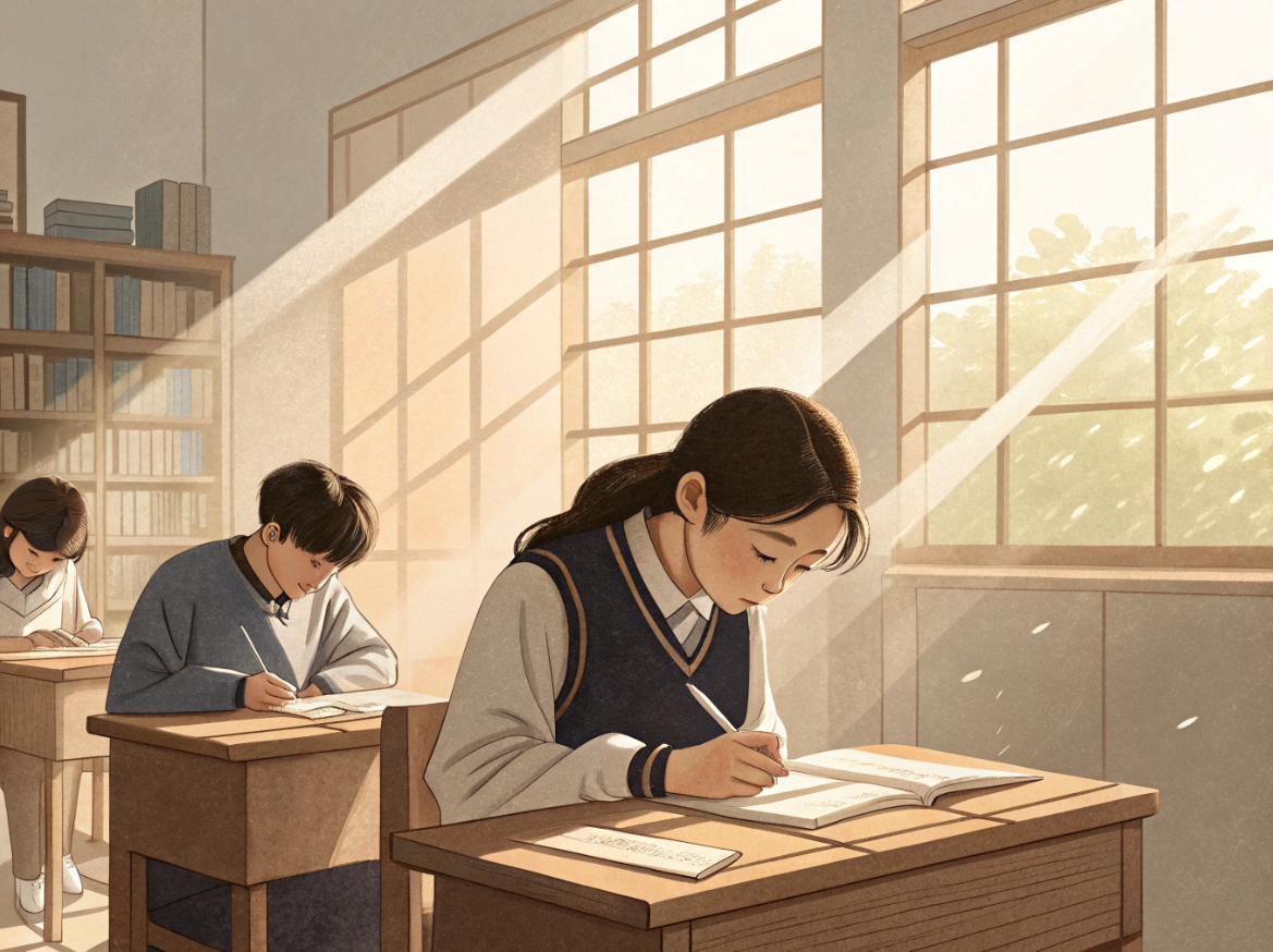 국어 시험 치르고 있는 학생들