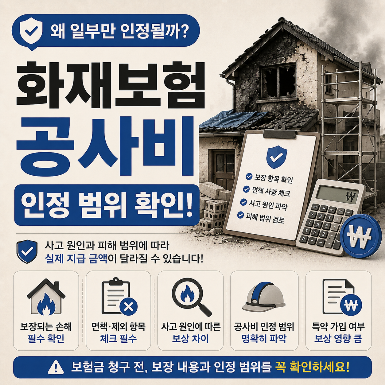 화재보험 공사비 인정 범위 확인