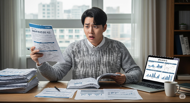 복잡한 서류를 보며 혼란스러워하는 신청자의 모습