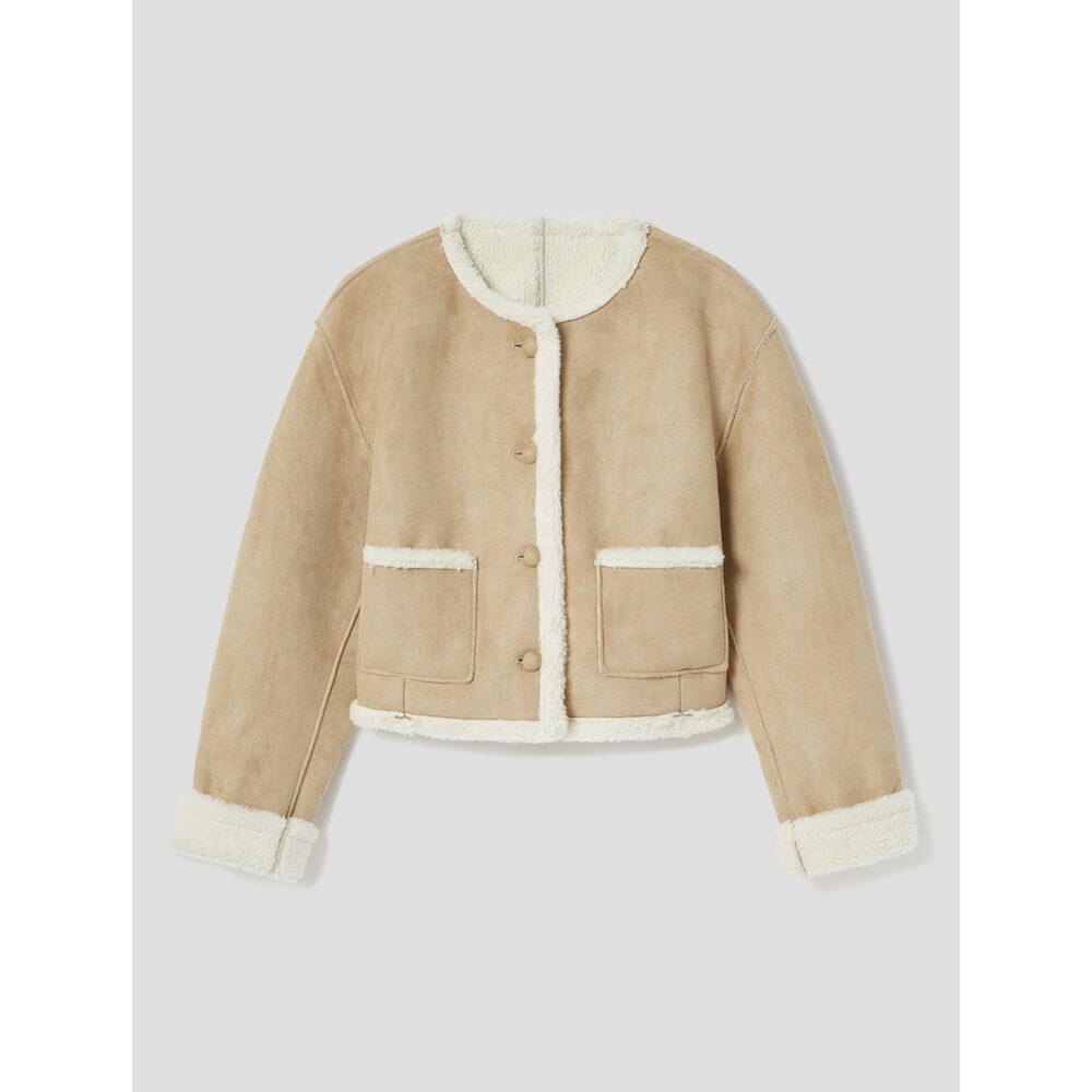 에잇세컨즈 베이지 라운드넥 무스탕 숏재킷 162X3VEY4A