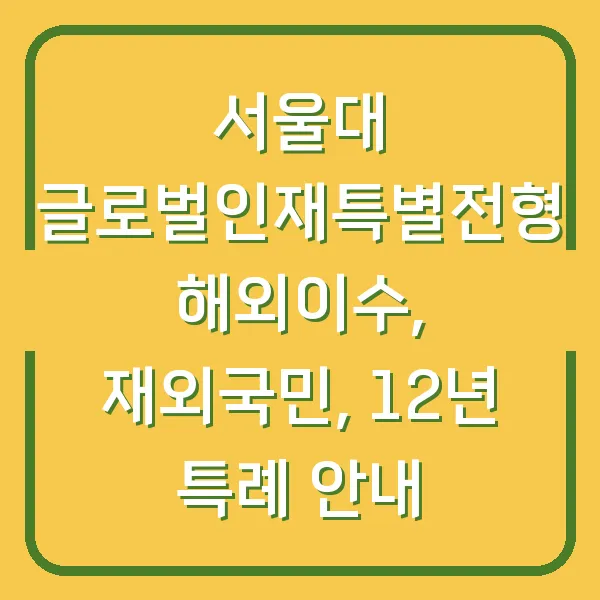 서울대 글로벌인재특별전형 해외이수, 재외국민, 12년 특례 안내
