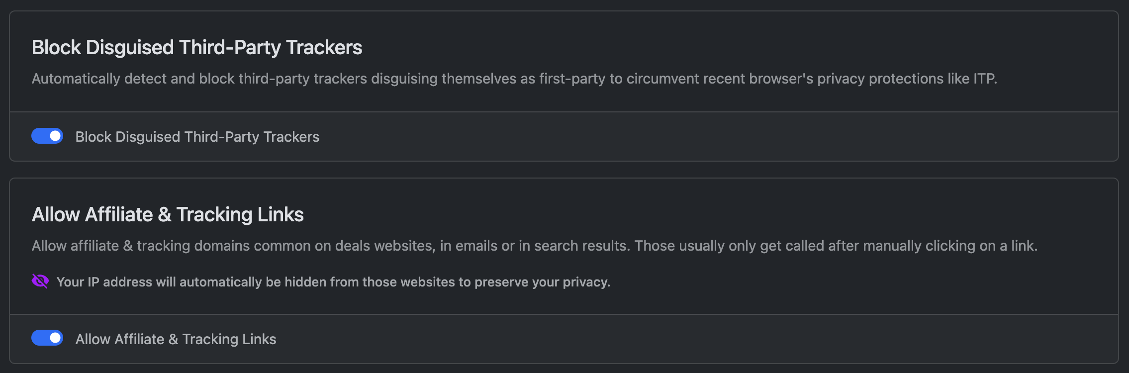 NextDNS Privacy 탭 - 하단 설정