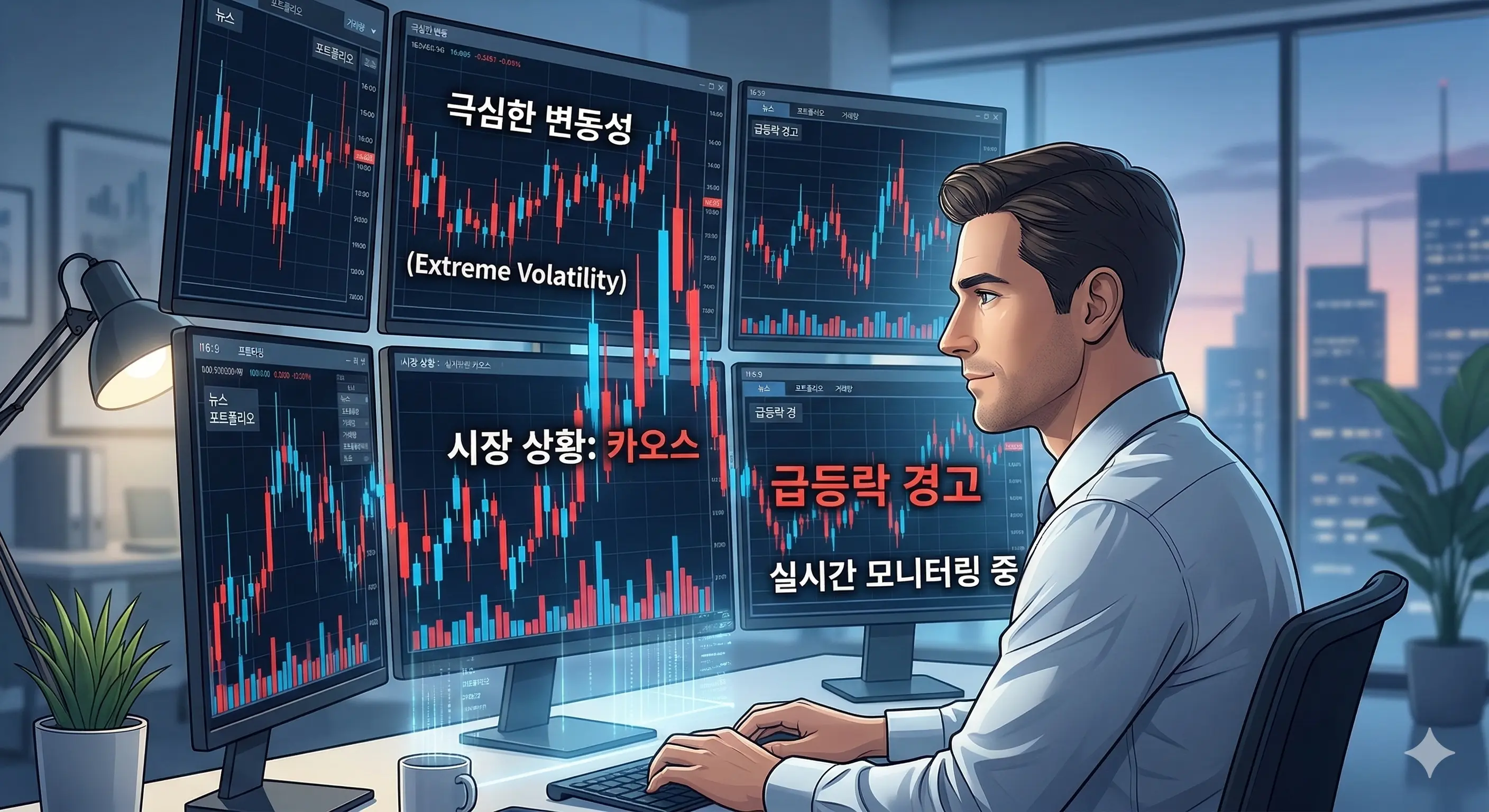 변동성이 심한 주식 시장 차트와 투자자