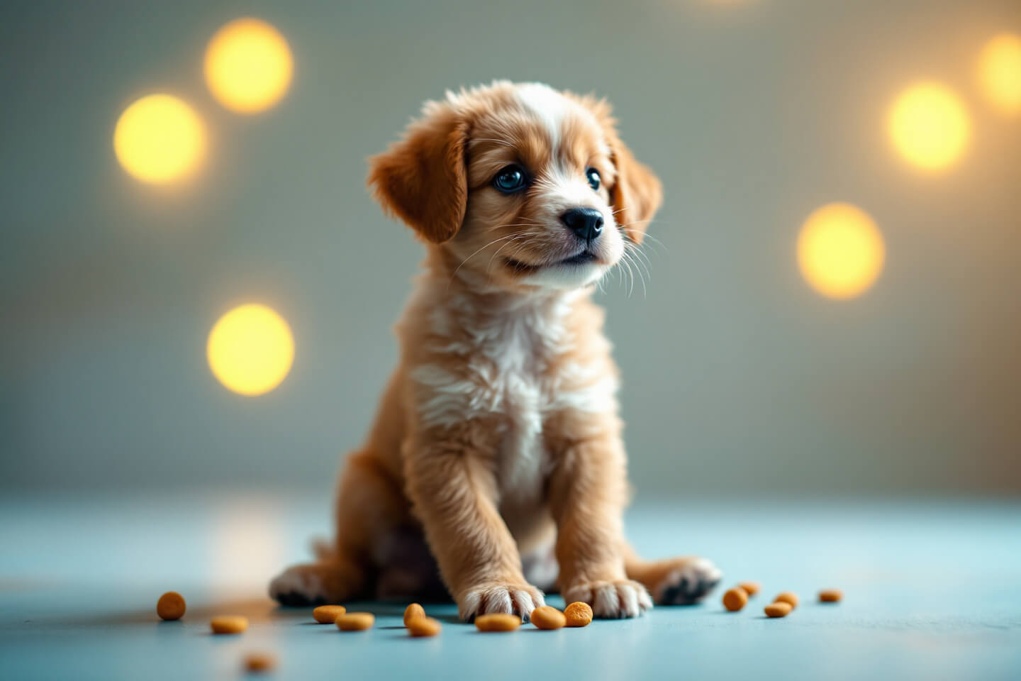 cute puppy learning to sit on command