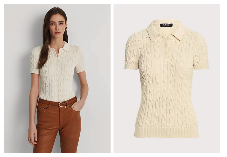 케이블 니트 코튼 폴로 스웨터 전체 착장과 스웨터 전체샷