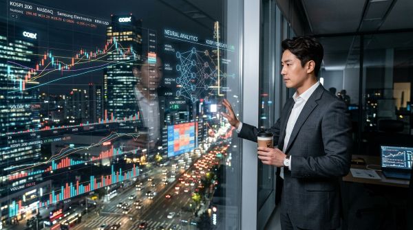 AI의 신뢰성은 AI 산업의 최대 화두 - AI 홀로그램으로 투자분석하는 장면