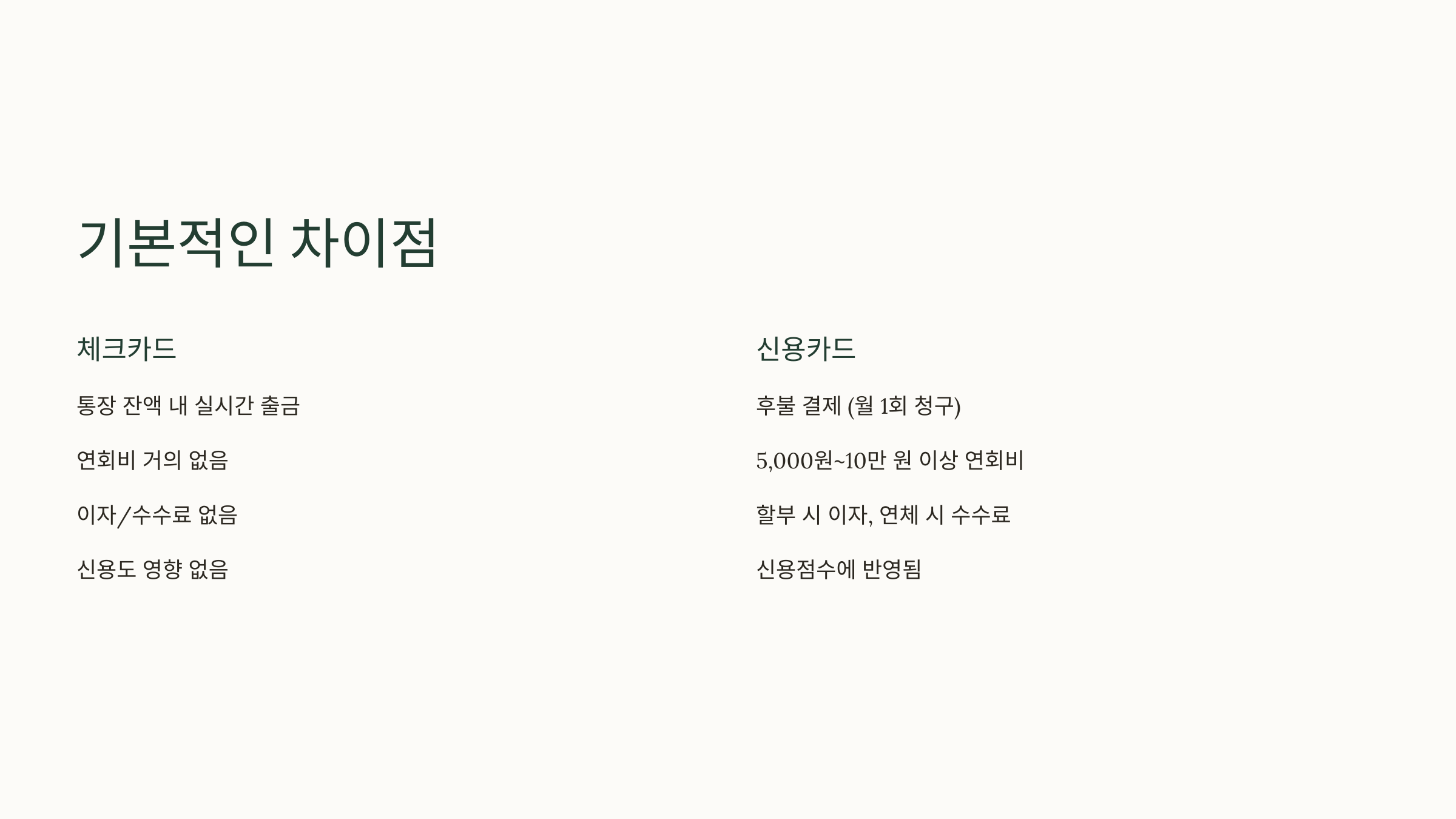 체크카드와 신용카드 구조 차이 도식 이미지