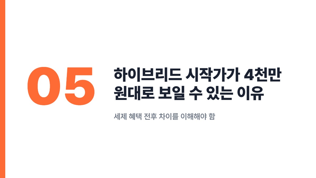 하이브리드 시작가가 4천만 원대로 보일 수 있는 이유 — 세제 혜택 전후 차이를 이해해야 함