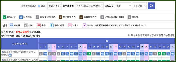 산음자연휴양림 예약 방법