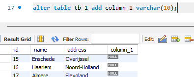 ALTER TABLE 단일 컬럼 추가 결과