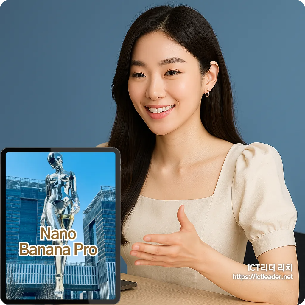 블로그용 인포그래픽 썸네일 제작을 설명 중인 20대 여성의 자연스러운 포즈