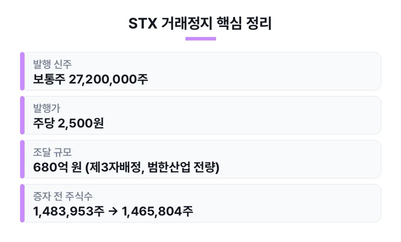 STX 거래정지 핵심 정리 표