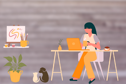 노트북으로 일하는 엄마