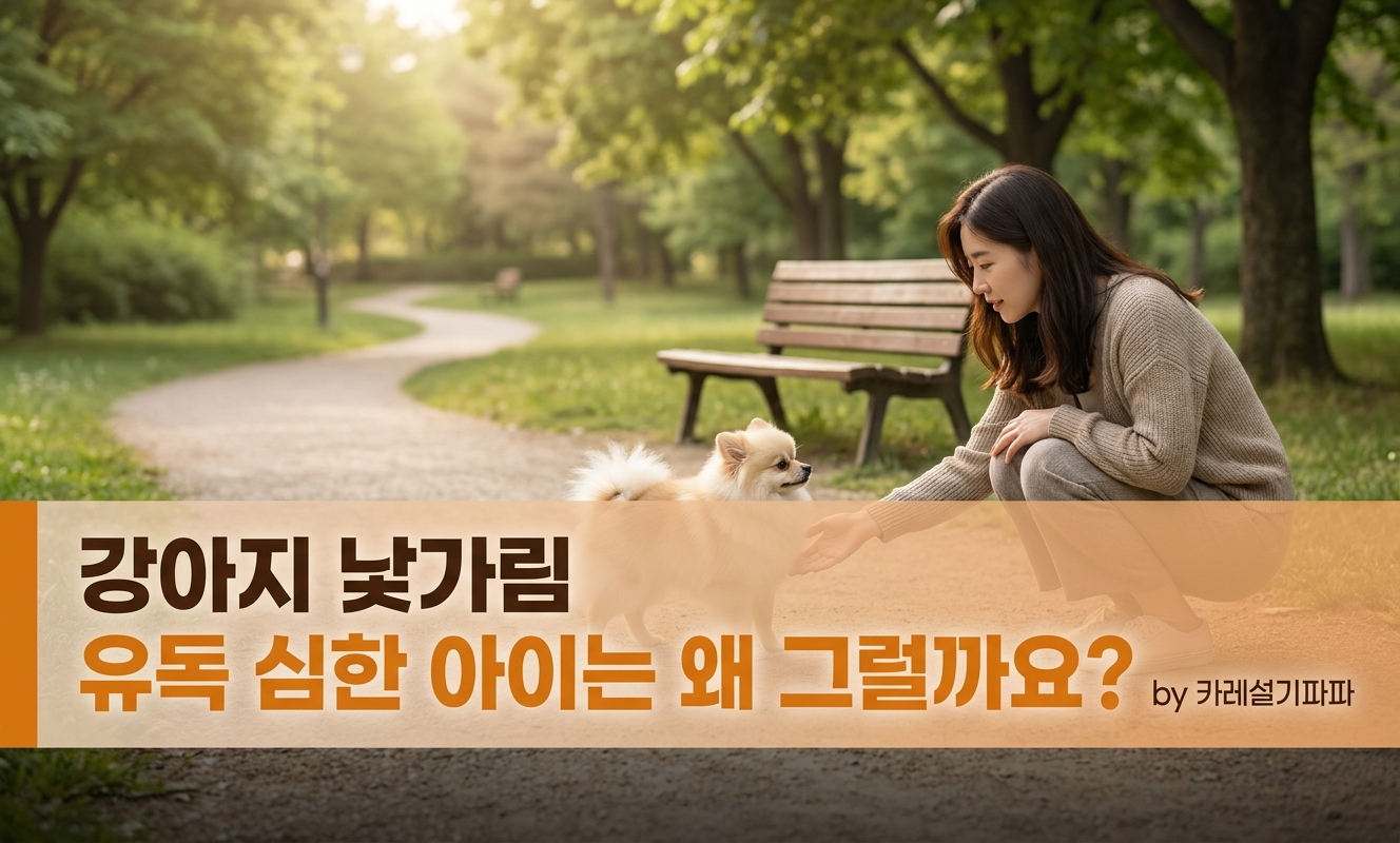 낯선 사람 앞에서 몸을 사리는 포메라니안