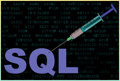 SQL을 주입하는 주사기 아이콘을 포함한 SQL Injection의 개념을 나타내는 이미지