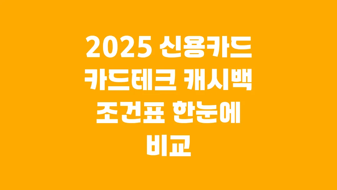 2025 신용카드 카드테크 캐시백 조건표 한눈에 비교