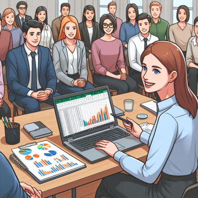 "프레젠테이션 중 데이터 분석 결과를 발표하는 모습."