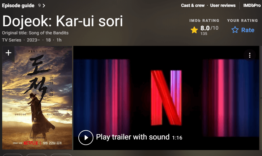 도적 : 칼의 소리 줄거리, 평점, 후기