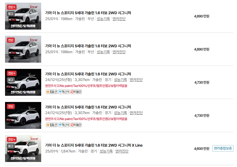 기아 스포티지 중고차 가격 시세표 유지비