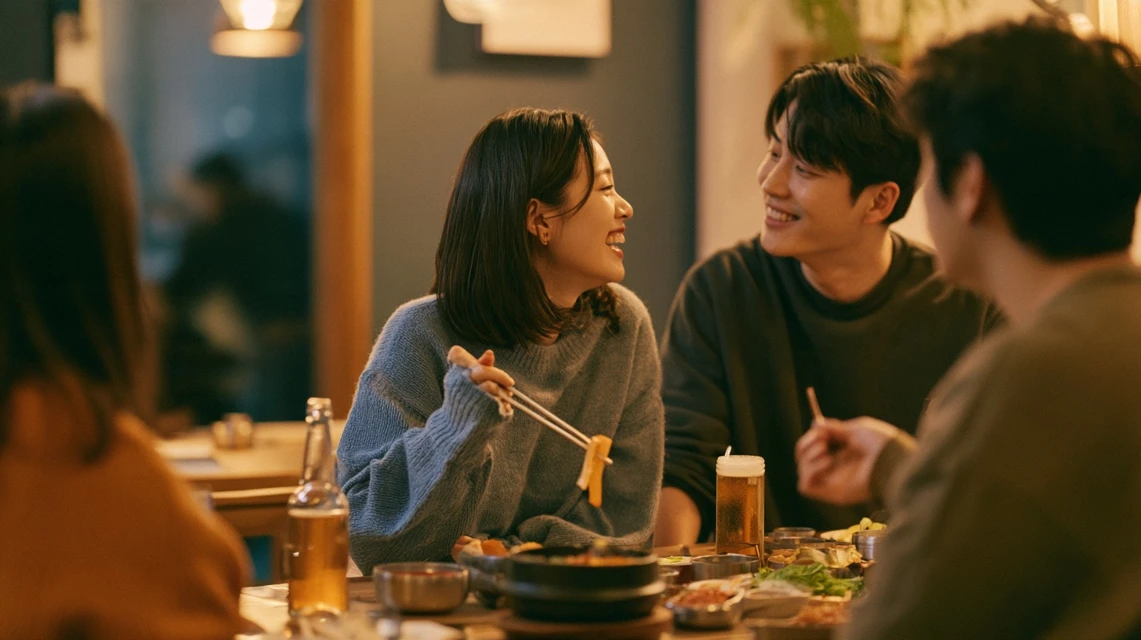 편안한 분위기에서 회식을 즐기는 모임원들