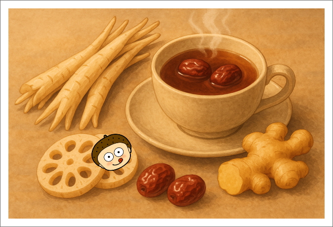 폐청소음식_생강 도라지 연근 대추차