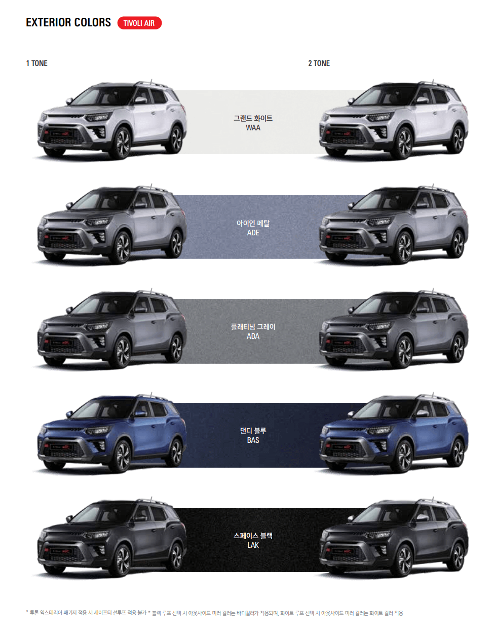2024 티볼리 차량 색 옵션