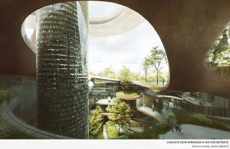 노아의 방주 컨셉의 이탈리아 밀라노의 '지식의 나무' 도서관 Noa* tops library concept in milan with organic roof ring + blossoming park
