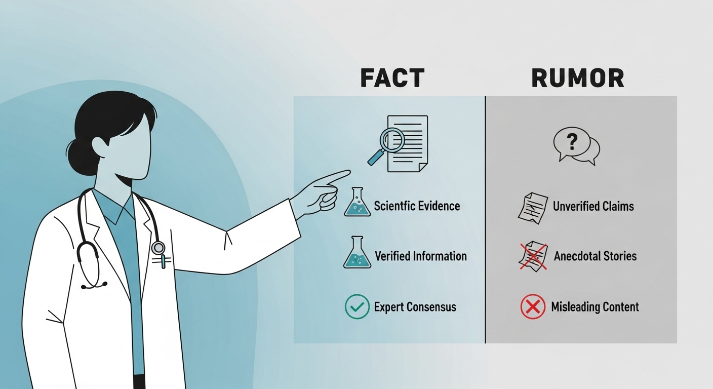 의사가 귓볼주름에 대한 의학적 사실과 온라인 루머를 명확히 구분하여 설명하는 인포그래픽 이미지.