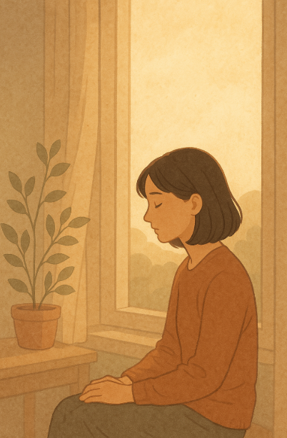 창가에서 혼자 앉아 깊은 생각에 잠긴 사람 모습