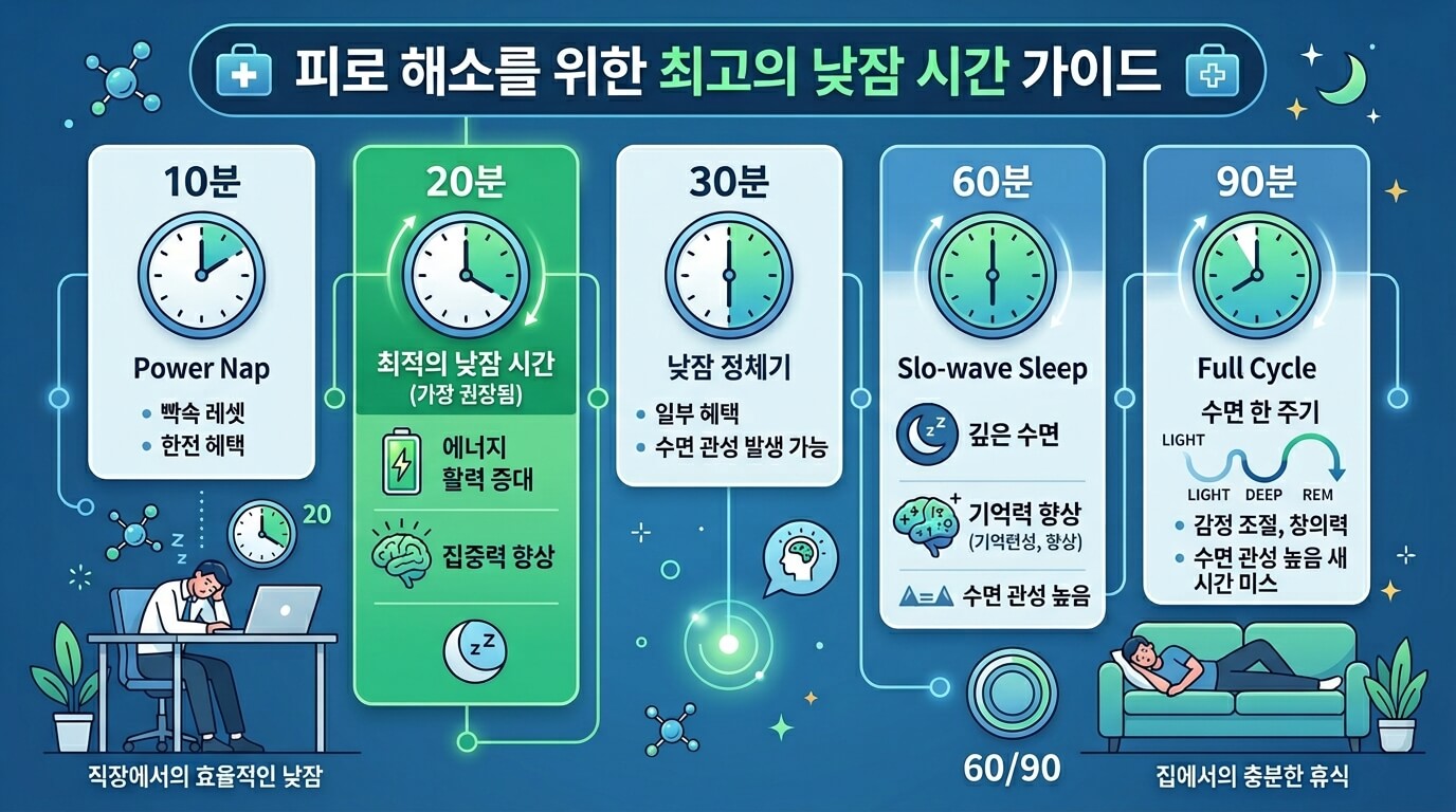 낮잠 시간별 효과를 비교한 건강 인포그래픽