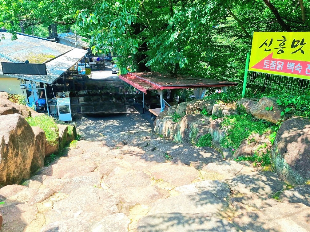 지리산 하동 쌍계사 계곡 신진식당 옆 신흥식당: 계곡 물놀이, 발 담그고 백숙 먹기