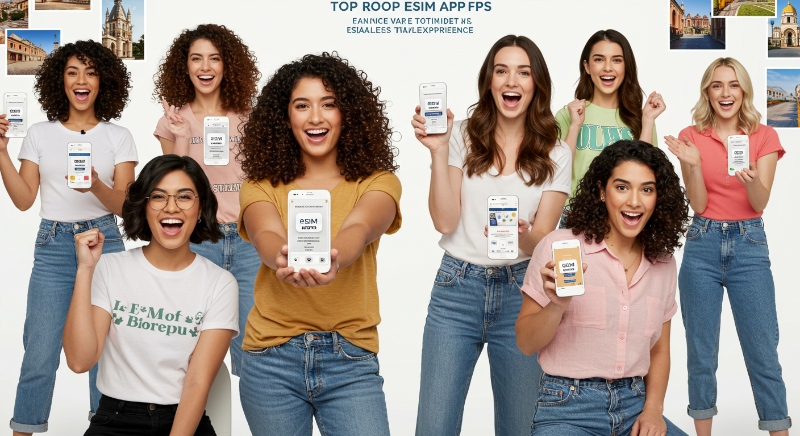 여행 목적에 따른 최적의 eSIM 앱을 소개하는 여성