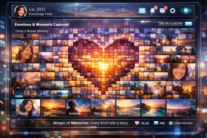 눈을 깜빡일 때마다 기록되어 모자이크화가 되는 미래의 타임라인