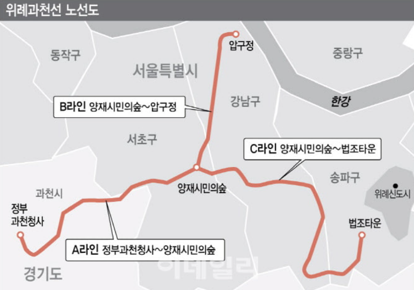 위례과천선 노선도