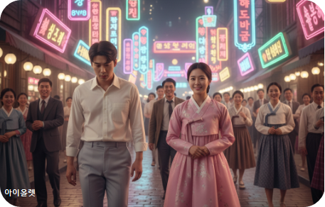 네온 불빛 가득한 거리에서의 이방인