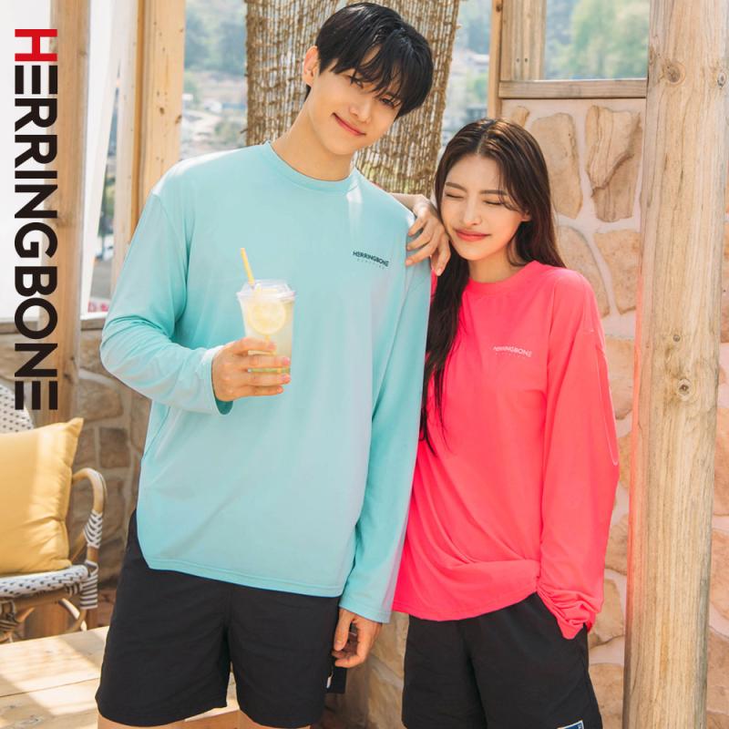 헤링본 커플 긴팔 래쉬가드 수영복 남자 여성 비치웨어 RE325