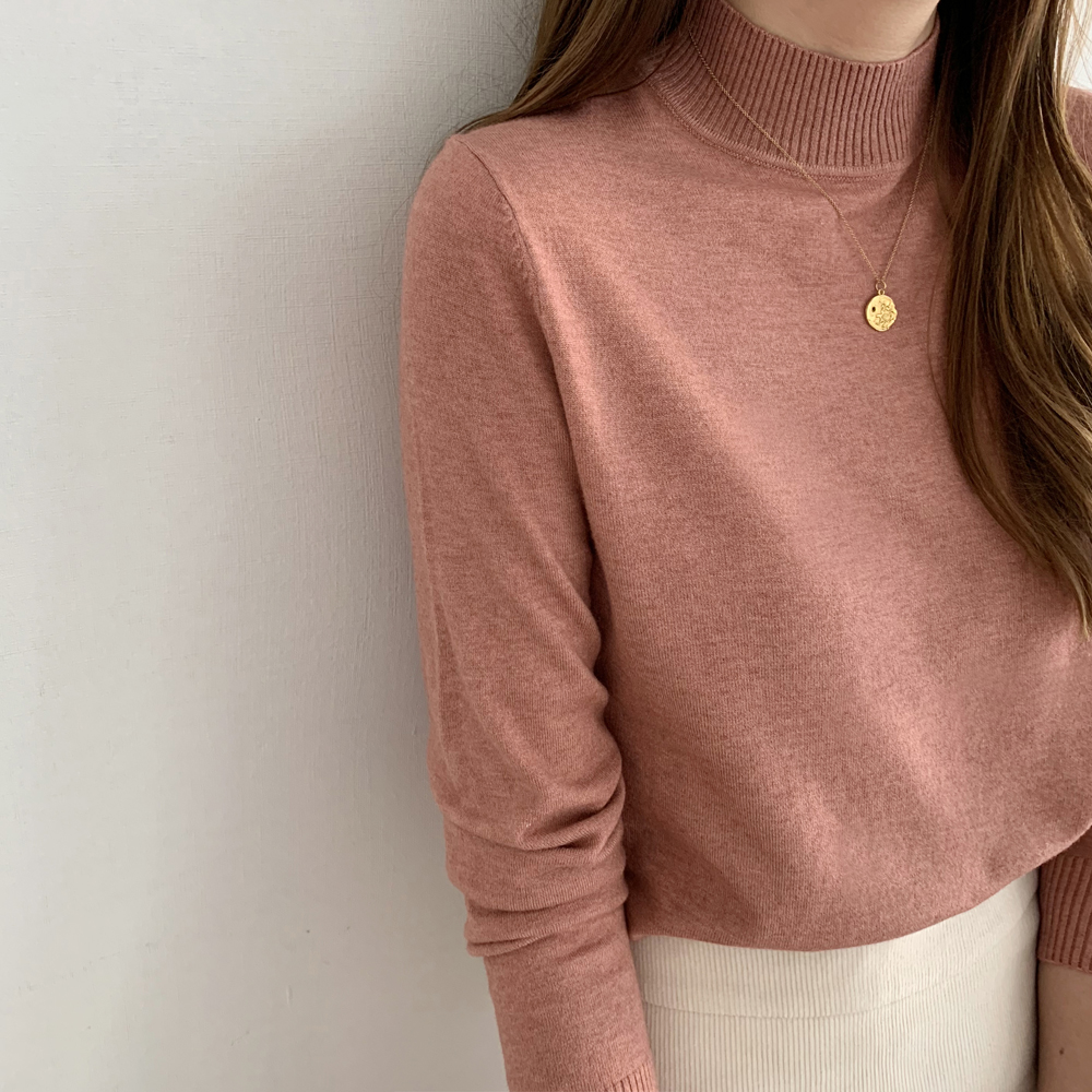 루즈핏 반목 캐시미어 니트 폴라 반폴라 니트 목폴라 여성 니트티 가을 겨울 핑크 베이지