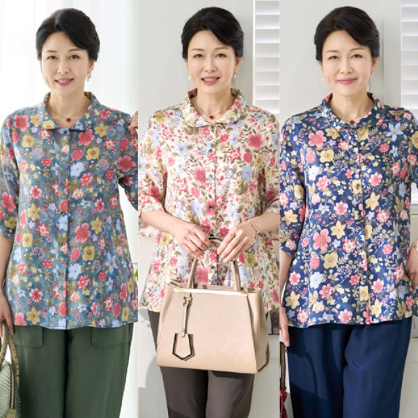 엄마옷 로즈맘 로이둥근카라인견블라우스 로이둥근