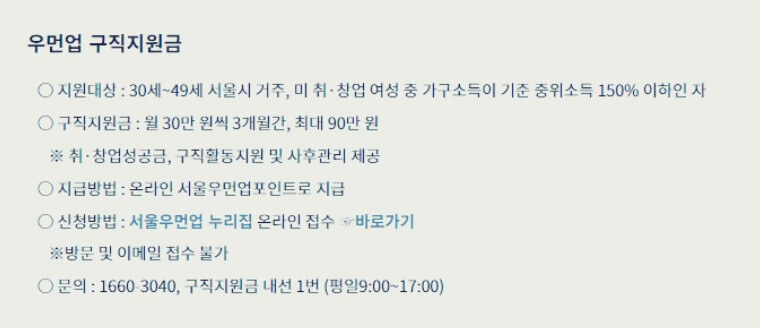 서울 우먼업 구직지원금 신청