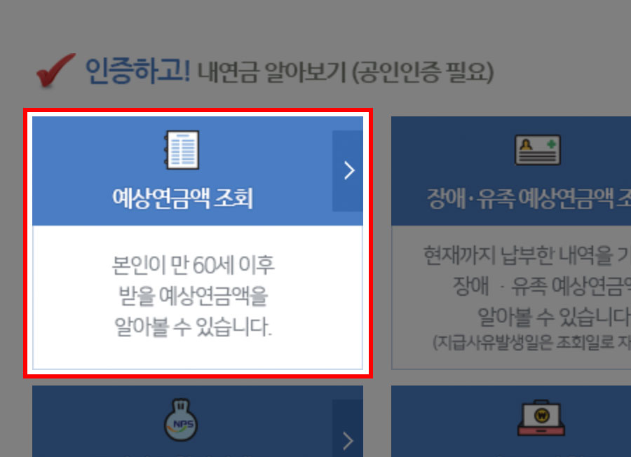 공인인증을 통한 국민연금 예상수령액 조회
