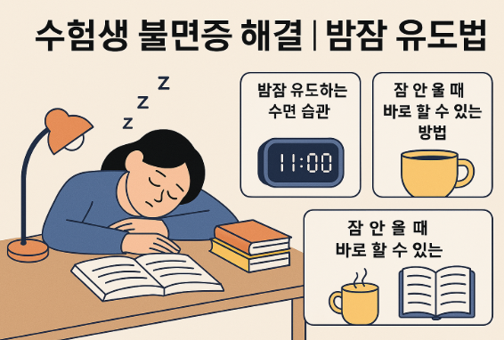 수험생 불면증 해결법을 위한 3가지 방법을 제시한 인포그래픽 이미지