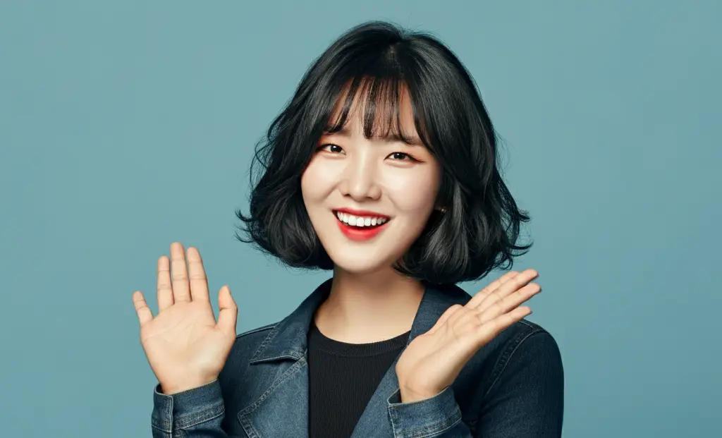 밝게 인사하는 여성
