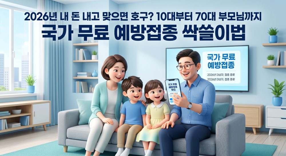 국가 무료 예방접종에 대해 검색해 보는 모습을 재현한 캐릭터 이미지