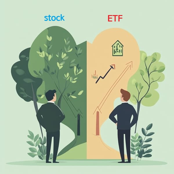 ETF와 주식 중 어떤 길을 선택할지 고민하는 투자자 일러스트