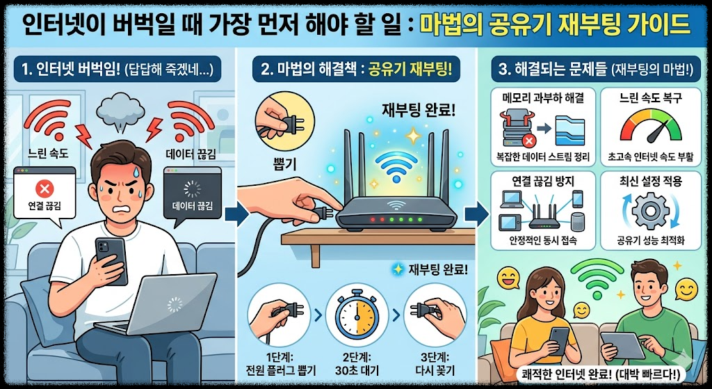 인터넷이 버벅일 때 가장 먼저 해야 할 일 : 공유기 재부팅의 마법과 해결되는 문제들