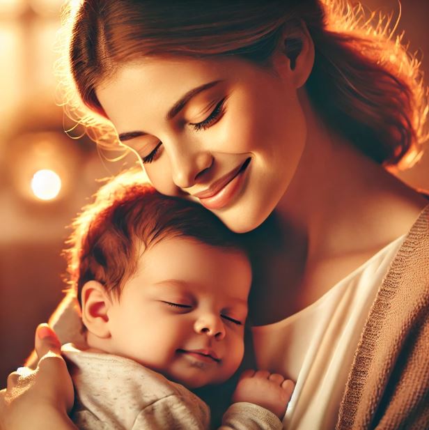 아기를 행복하게 안아주는 따뜻한 엄마의 모습