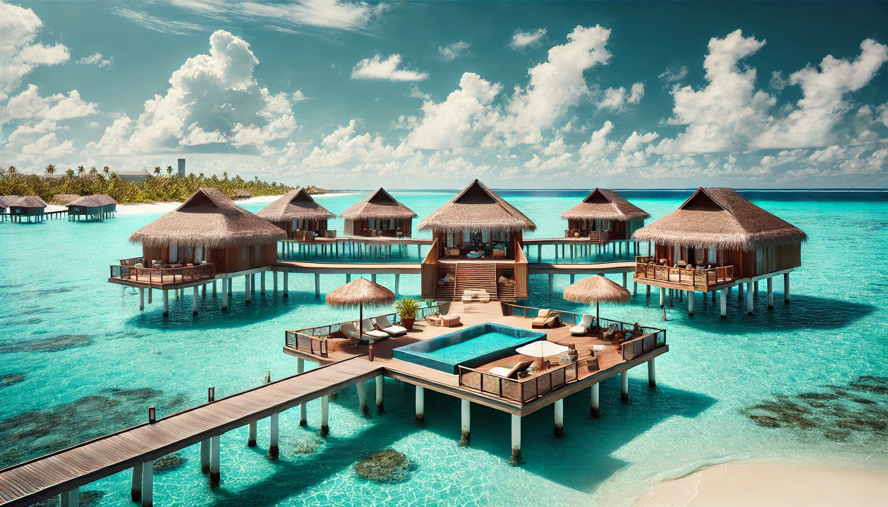 몰디브 수상 빌라 리조트 배경사진