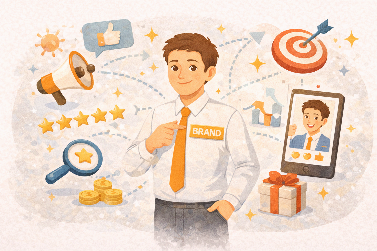너라는 브랜드를 마케팅하라를 상징하는 퍼스널 브랜딩 일러스트