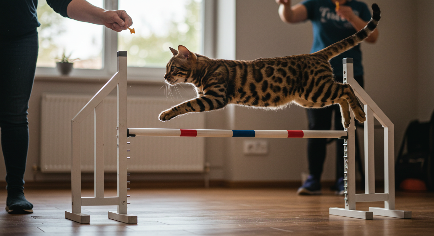 점프 훈련 중인 고양이